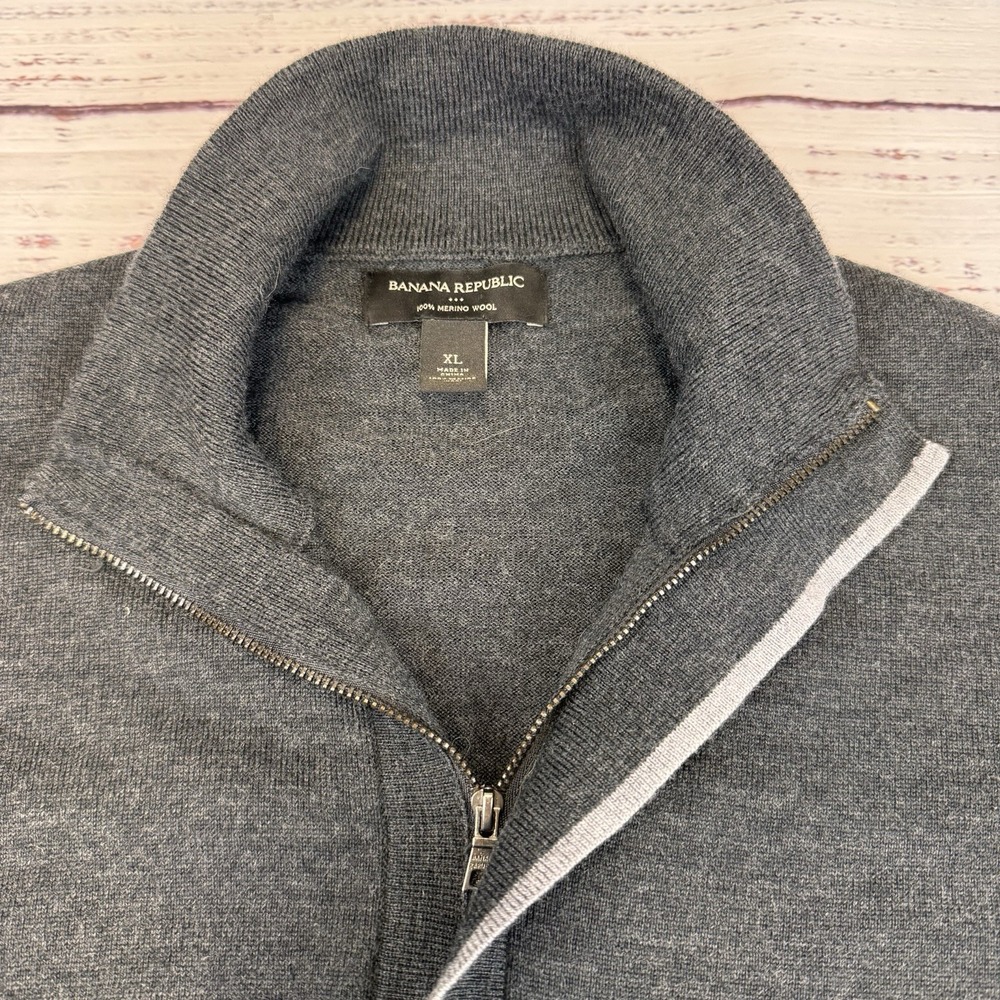 Banana Republic Mens Zip Sweater Size XL Gray 100% Merino Wool Business Casual - Picture 4 of 8